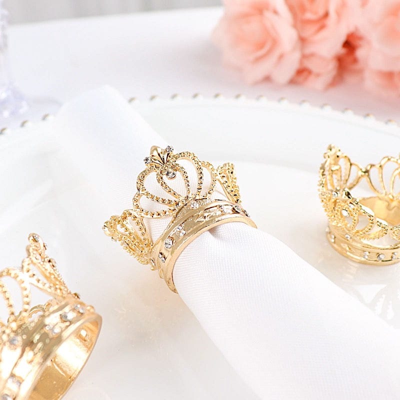 Round Metallic Crown with Rhinestones Dinner Napkin Rings
