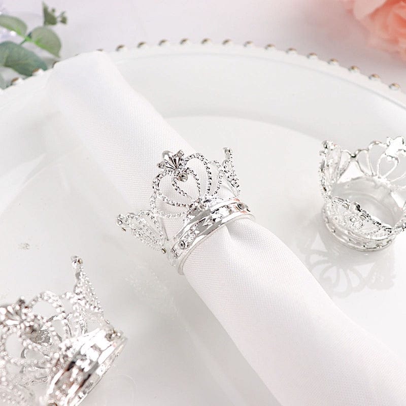 Round Metallic Crown with Rhinestones Dinner Napkin Rings