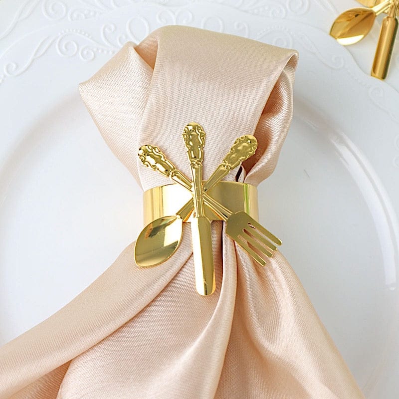 Small Dinner Rings 4 Round Metallic Dinner Napkin Rings with Fork Knife Spoon Design ...