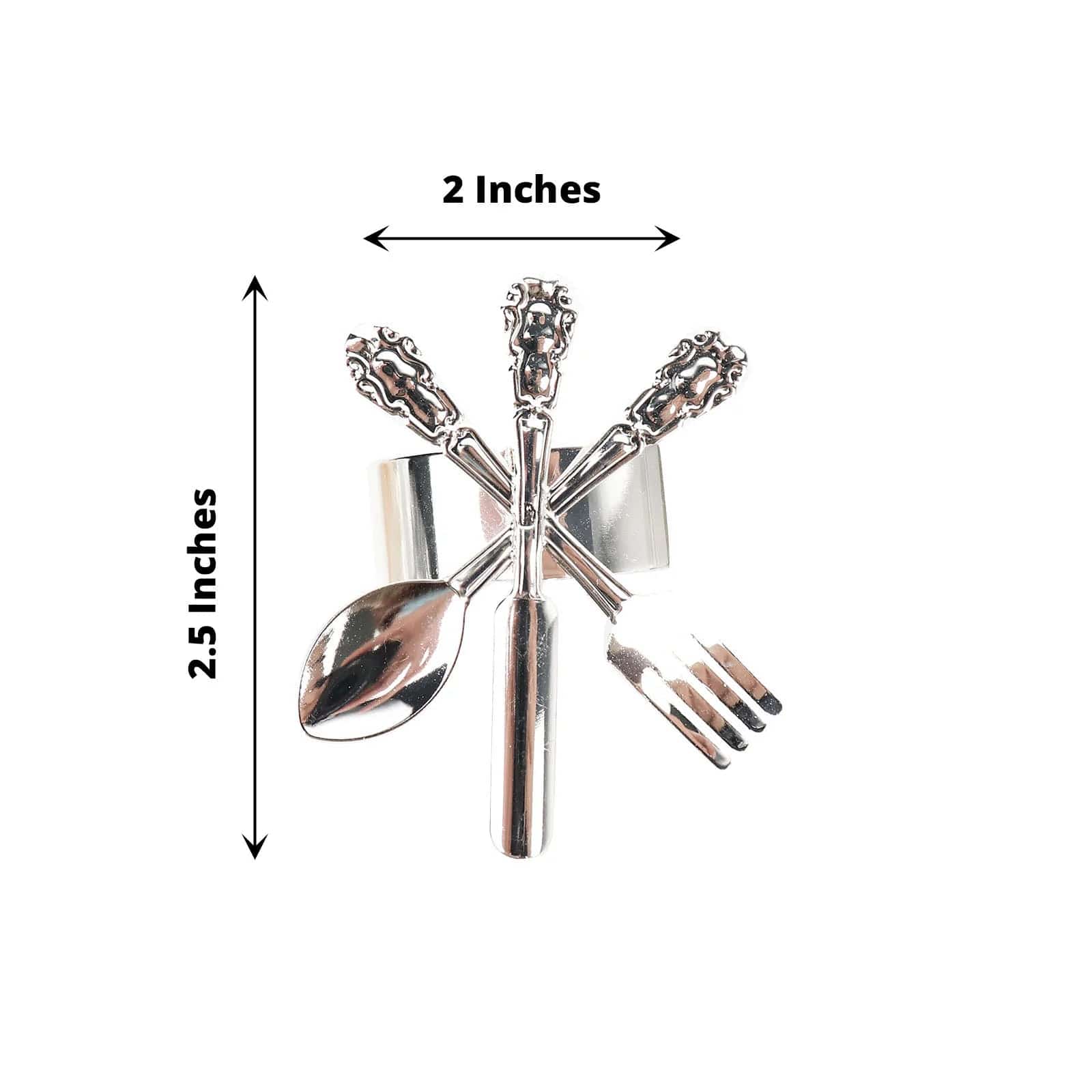 4 Round Metallic Dinner Napkin Rings with Fork Knife Spoon Design