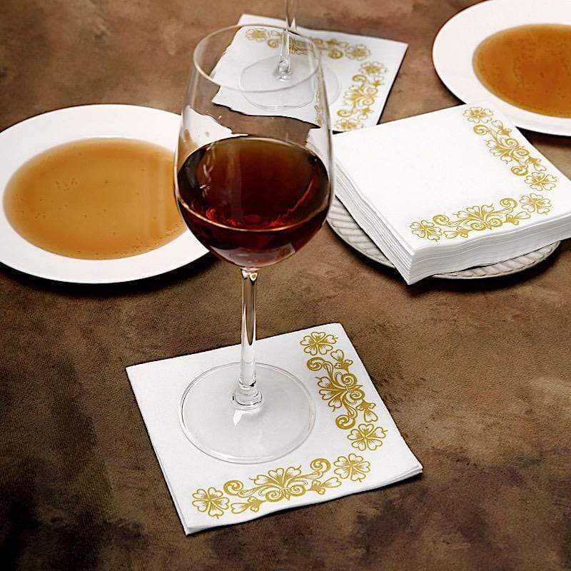 20 pcs 10x10 in Metallic Floral Design Paper Cocktail Napkins