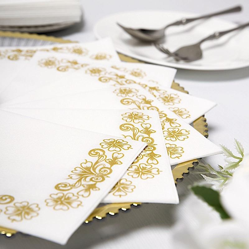 20 pcs 10x10 in Metallic Floral Design Paper Cocktail Napkins