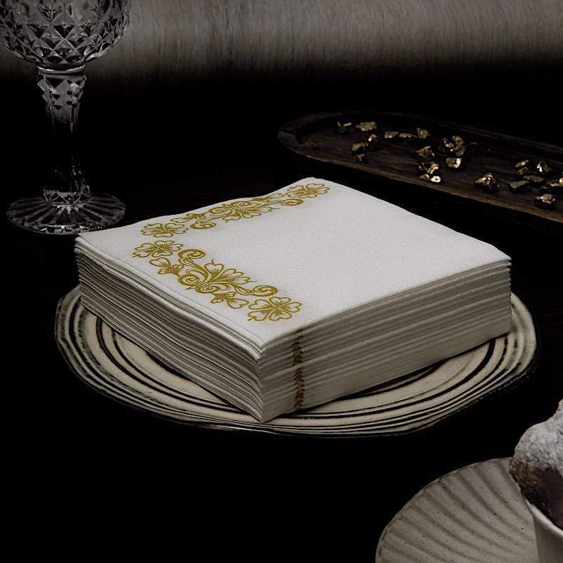 20 pcs 10x10 in Metallic Floral Design Paper Cocktail Napkins