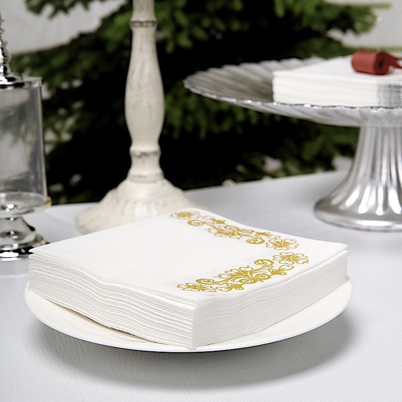 20 pcs 10x10 in Metallic Floral Design Paper Cocktail Napkins