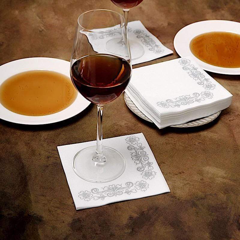 20 pcs 10x10 in Metallic Floral Design Paper Cocktail Napkins