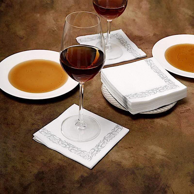 20 pcs 10x10 in Metallic Scroll Floral Design Paper Cocktail Napkins