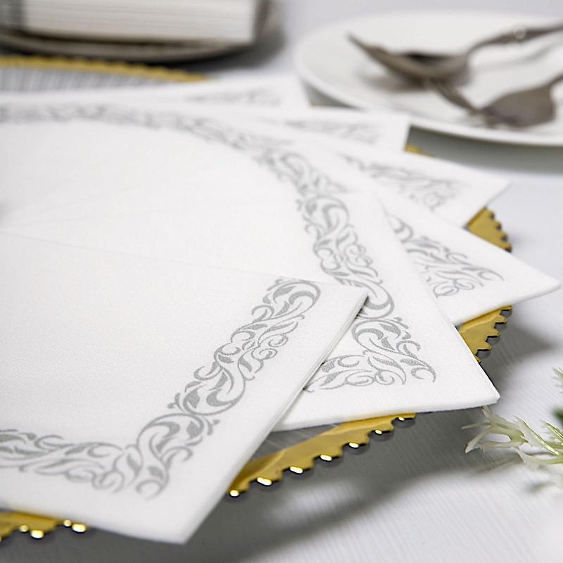 20 pcs 10x10 in Metallic Scroll Floral Design Paper Cocktail Napkins