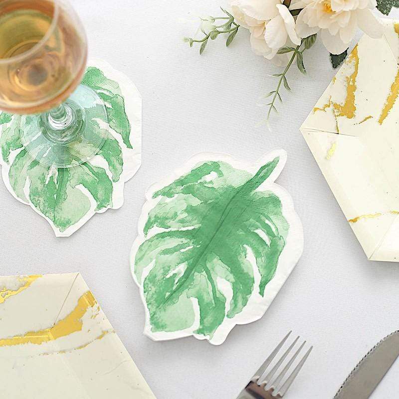 20 Green 12x9 in Leaf Paper Beverage Cocktail Napkins