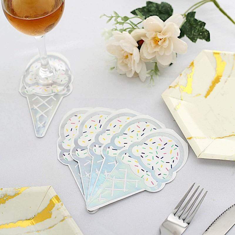 20 Iridescent 12x6 in Ice Cream Paper Beverage Cocktail Napkins