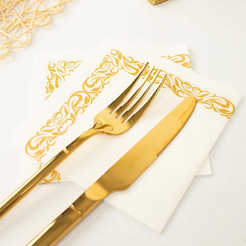 20 pcs 10x10 in Metallic Scroll Floral Design Paper Cocktail Napkins