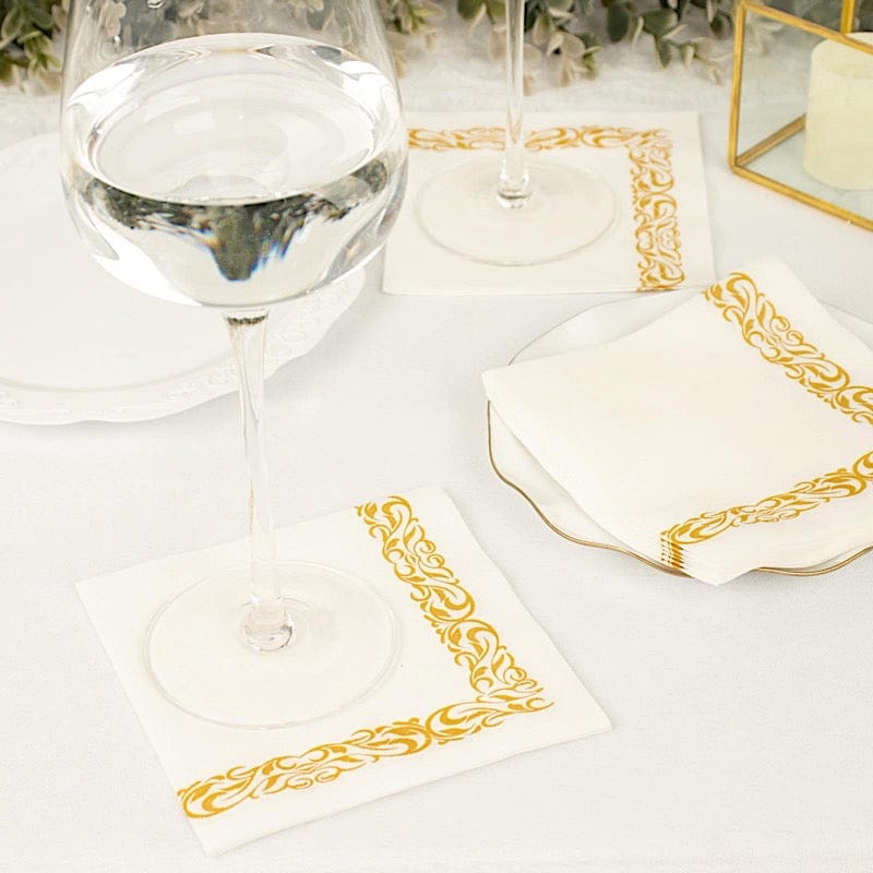 20 pcs 10x10 in Metallic Scroll Floral Design Paper Cocktail Napkins