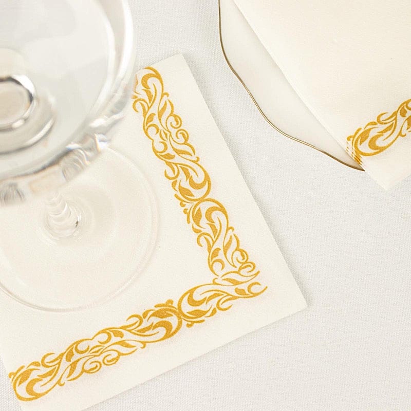 20 pcs 10x10 in Metallic Scroll Floral Design Paper Cocktail Napkins