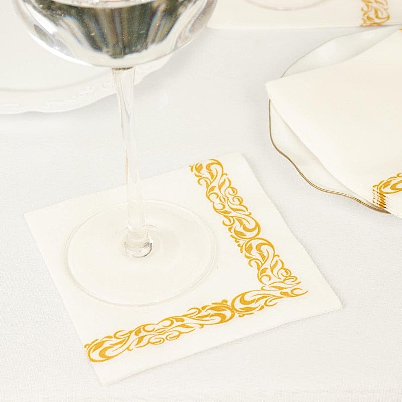 20 pcs 10x10 in Metallic Scroll Floral Design Paper Cocktail Napkins