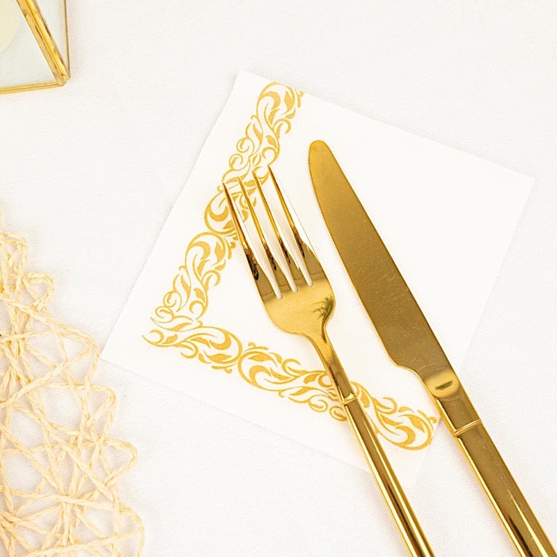 20 pcs 10x10 in Metallic Scroll Floral Design Paper Cocktail Napkins