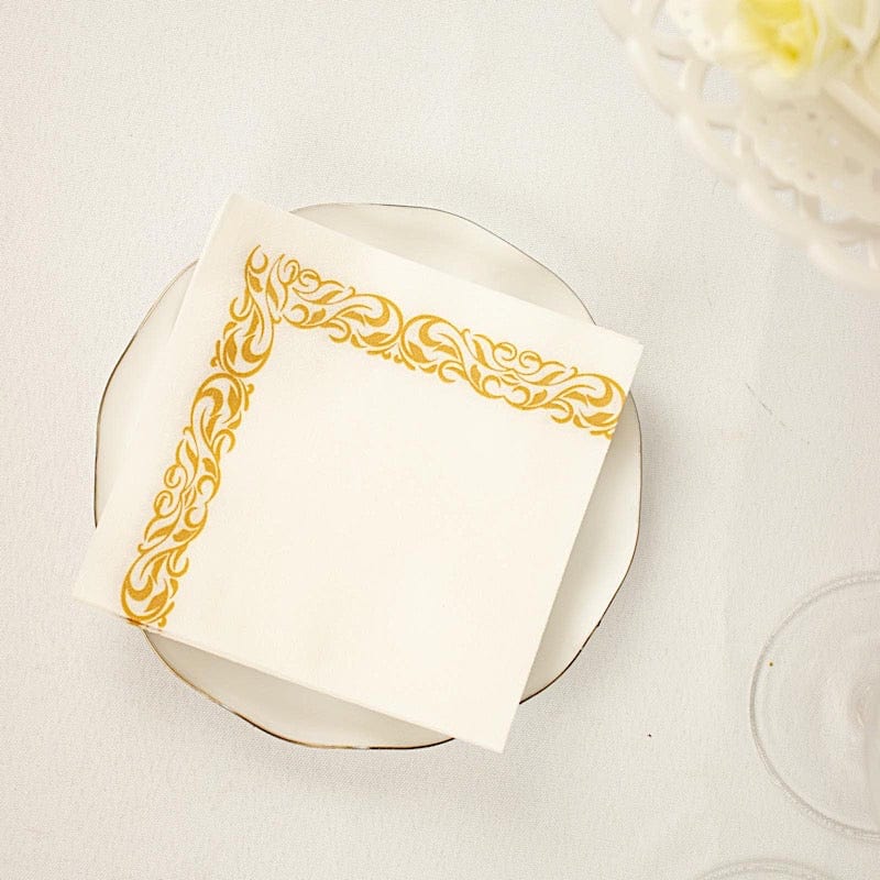 20 pcs 10x10 in Metallic Scroll Floral Design Paper Cocktail Napkins