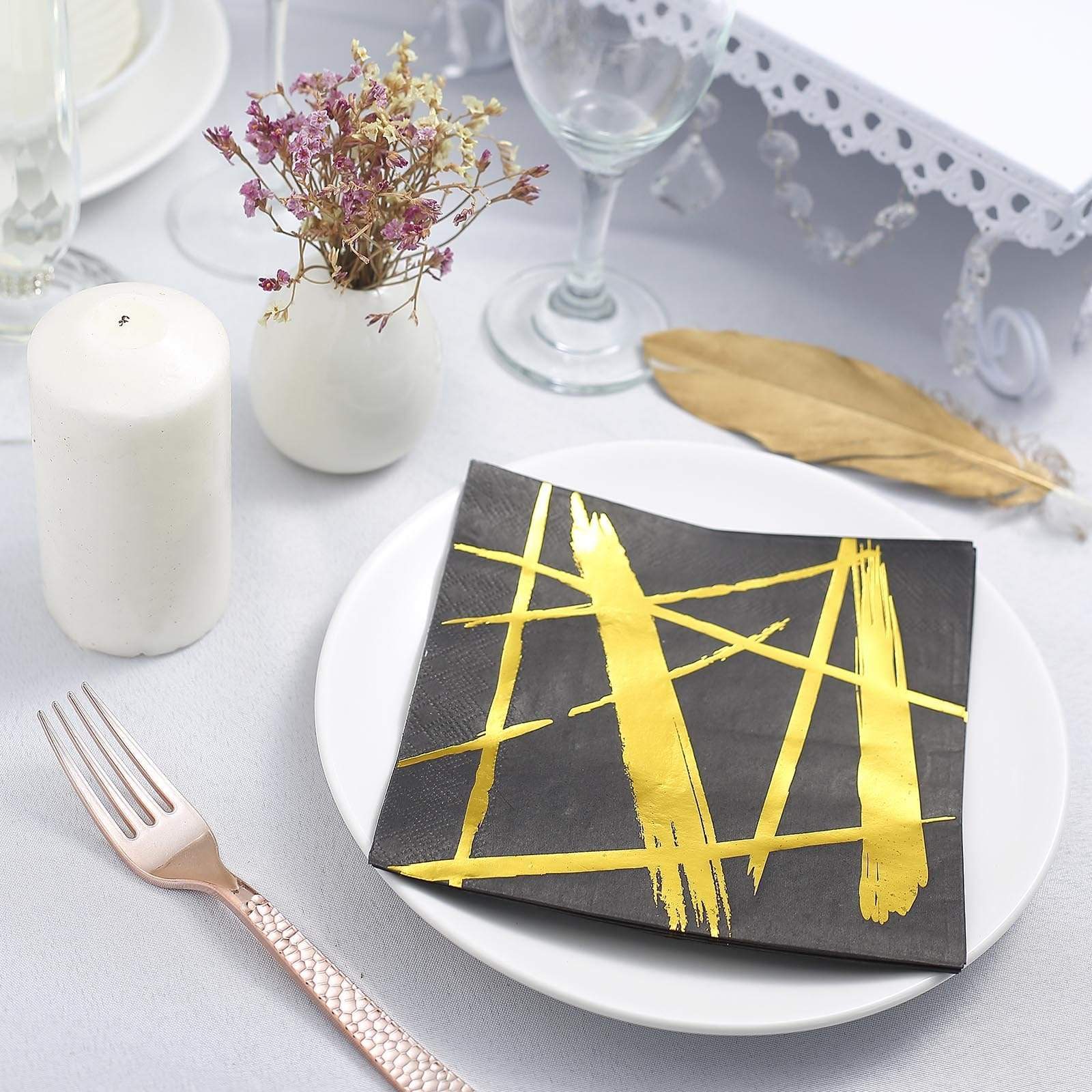 20 pcs 13x13 in Metallic Gold and Black Abstract Paper Napkins