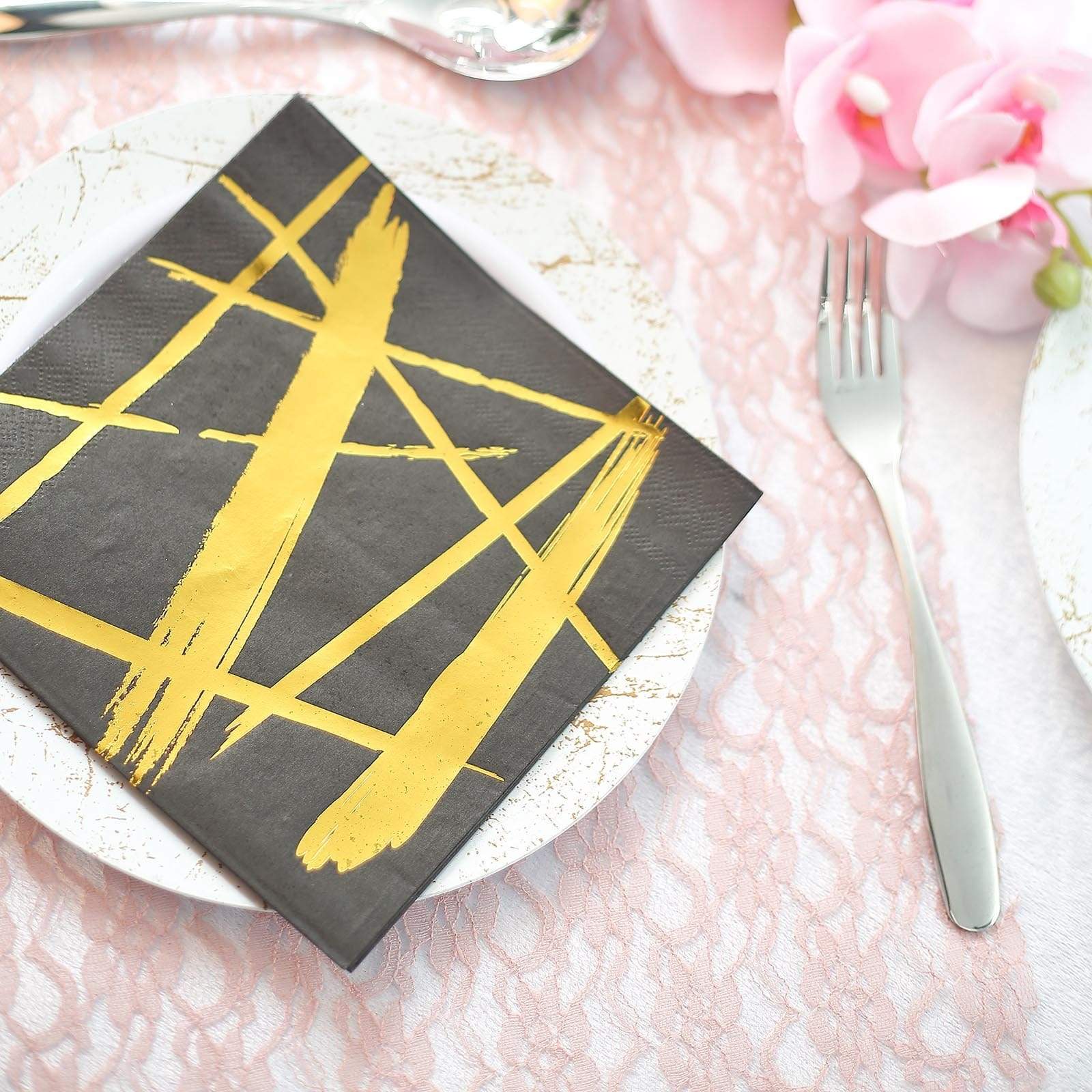 20 pcs 13x13 in Metallic Gold and Black Abstract Paper Napkins