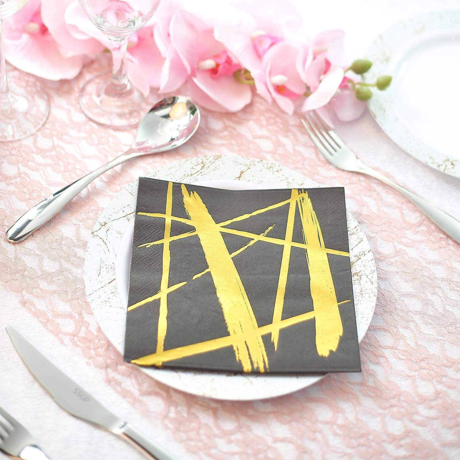 20 pcs 13x13 in Metallic Gold and Black Abstract Paper Napkins