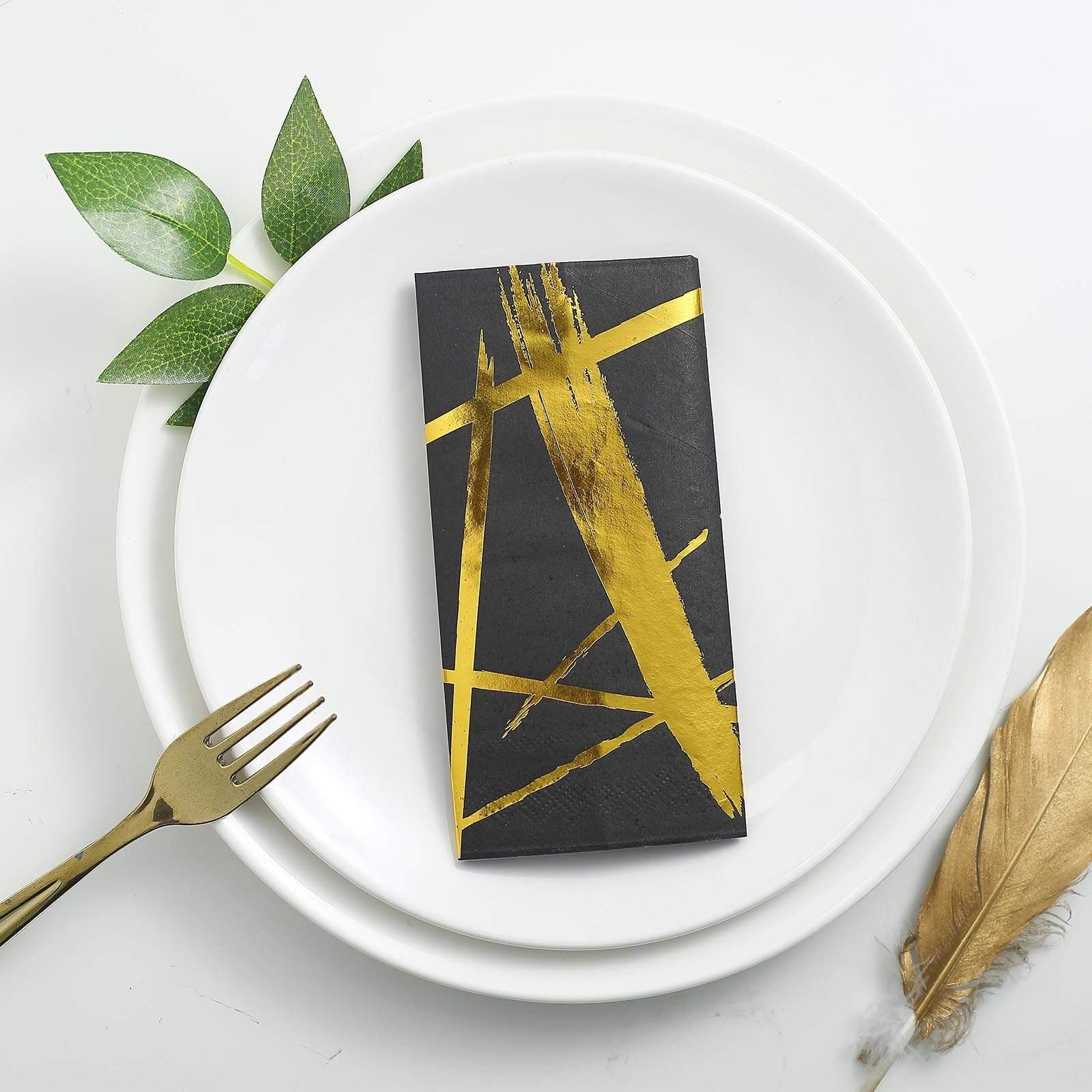 20 pcs 13x13 in Metallic Gold and Black Abstract Paper Napkins