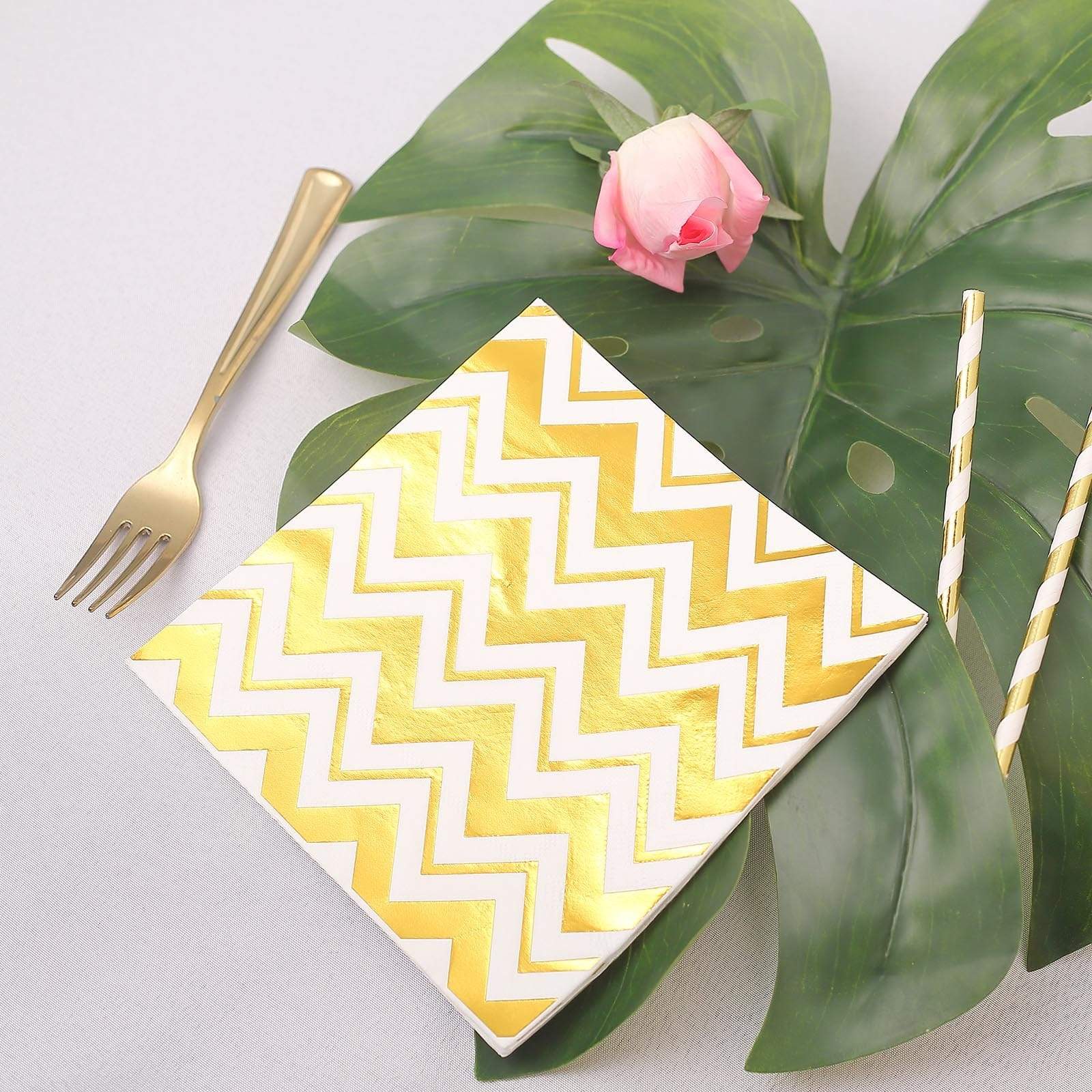 20 pcs 13x13 in Metallic Gold and White Chevron Paper Napkins