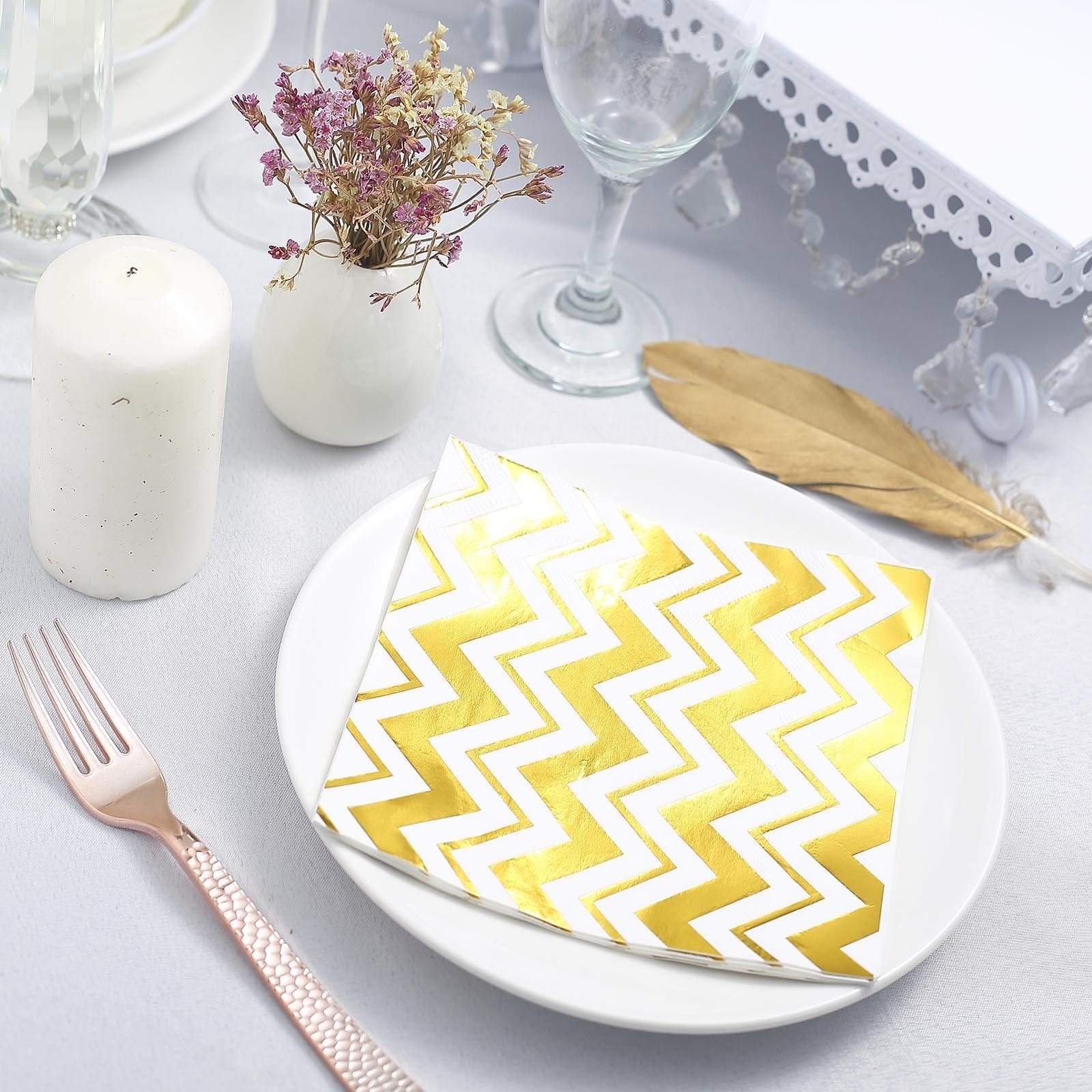 20 pcs 13x13 in Metallic Gold and White Chevron Paper Napkins