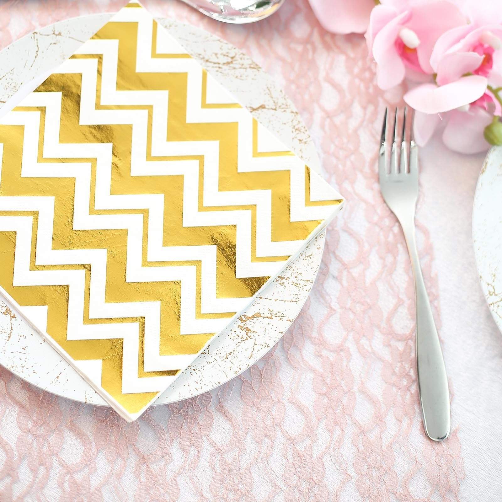 20 pcs 13x13 in Metallic Gold and White Chevron Paper Napkins