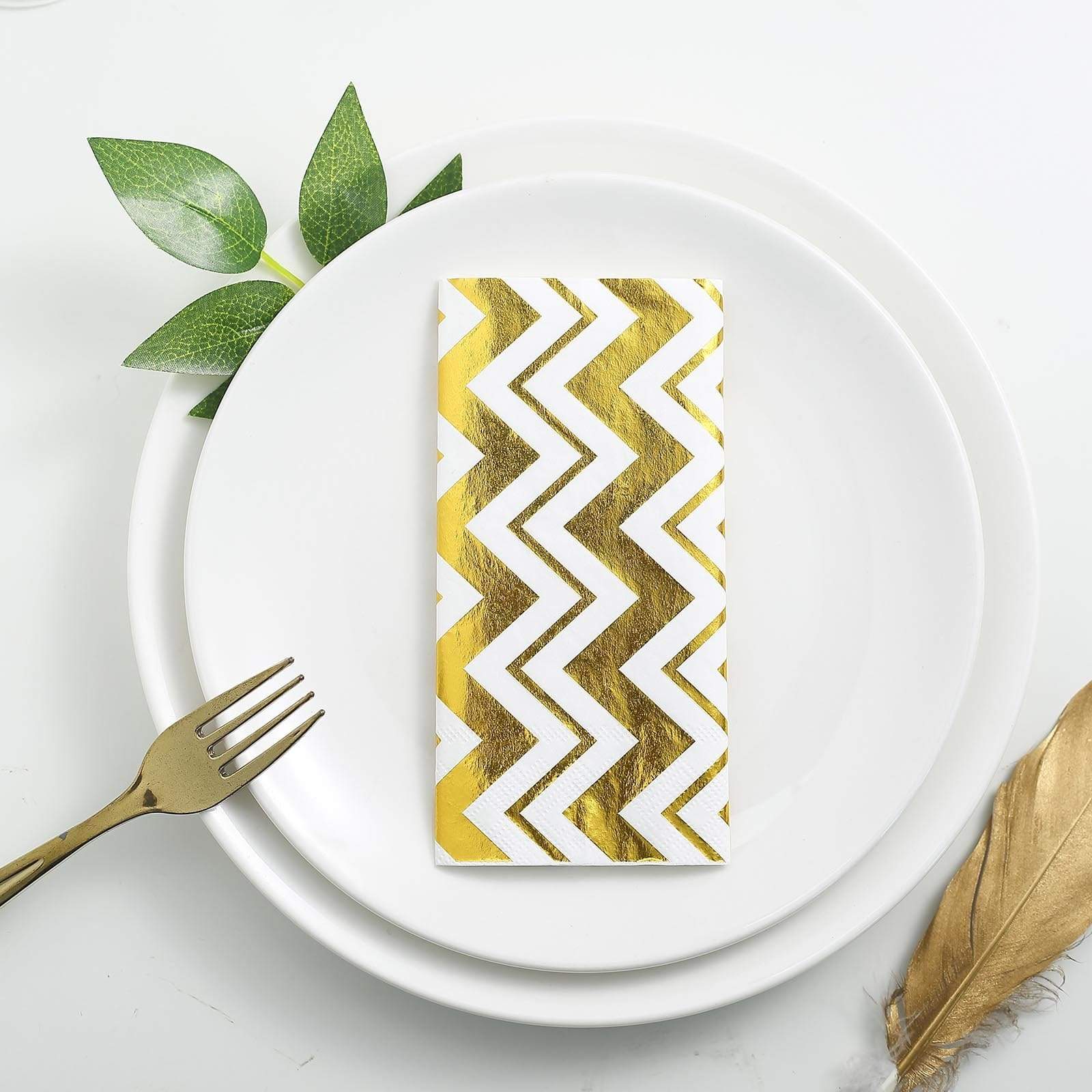 20 pcs 13x13 in Metallic Gold and White Chevron Paper Napkins