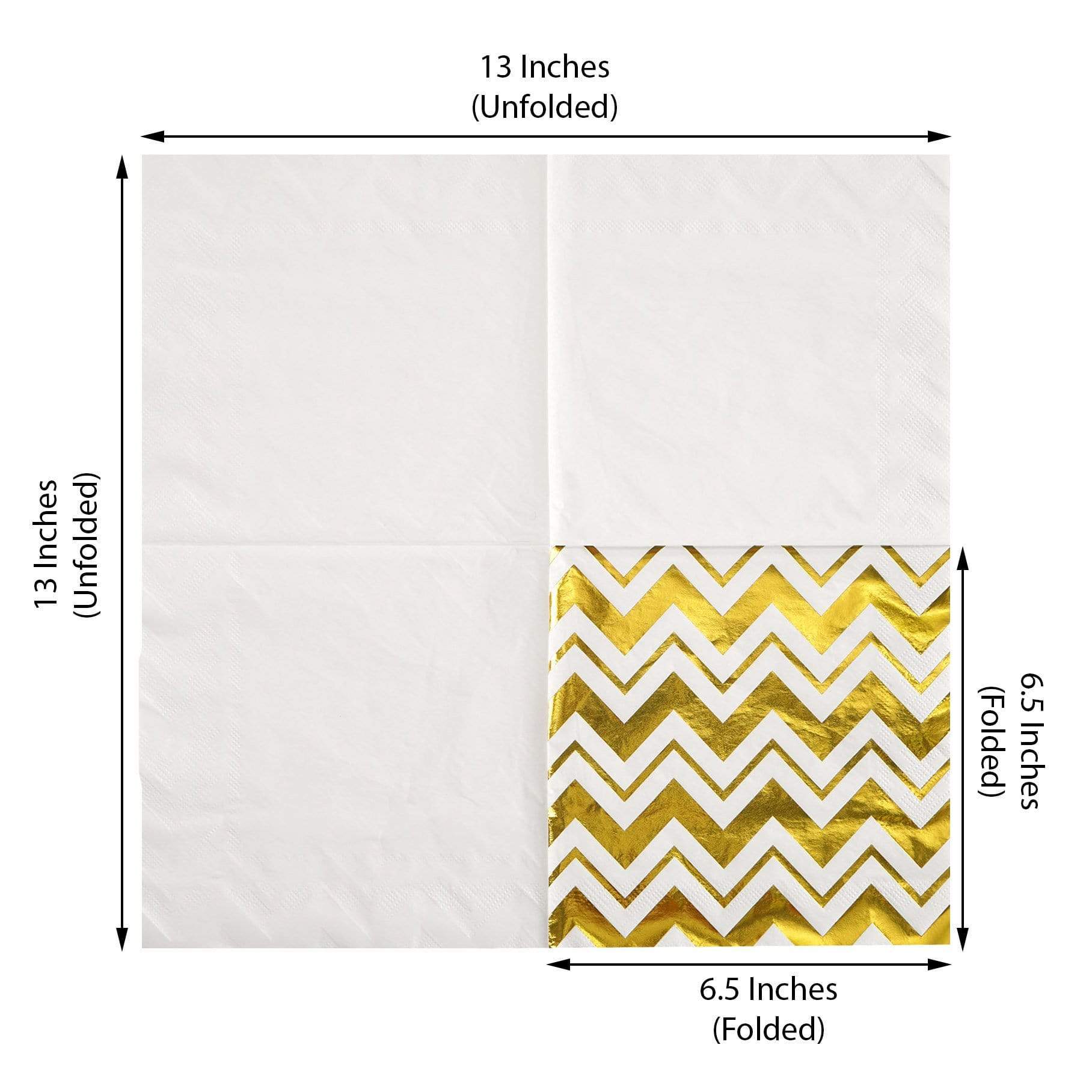 20 pcs 13x13 in Metallic Gold and White Chevron Paper Napkins