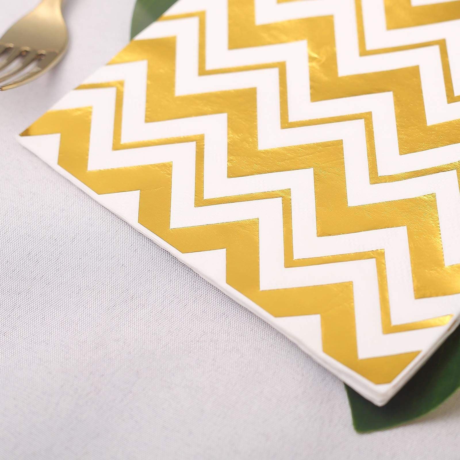 20 pcs 13x13 in Metallic Gold and White Chevron Paper Napkins