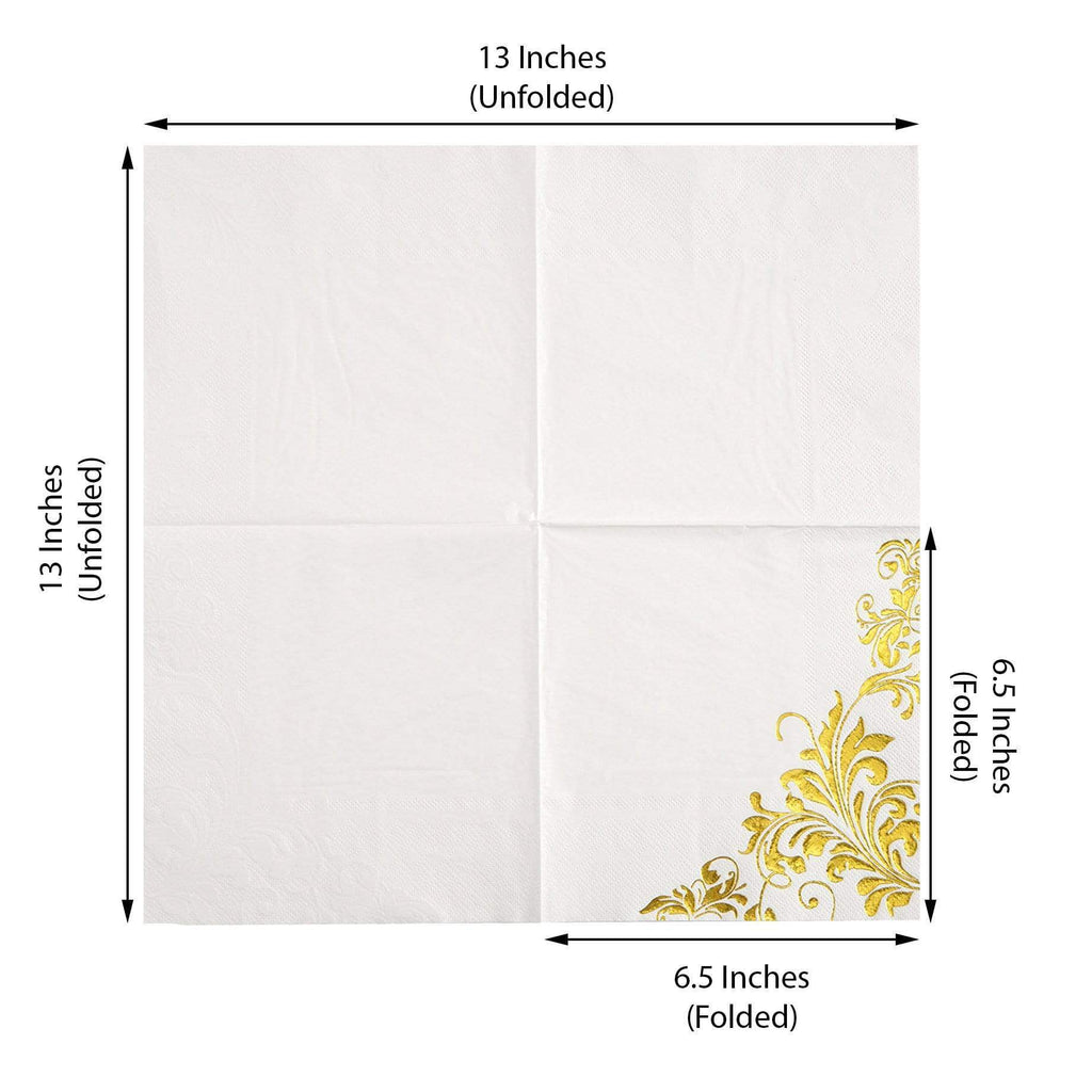 20 pcs 13x13 in Metallic Gold and White Floral Paper Napkins