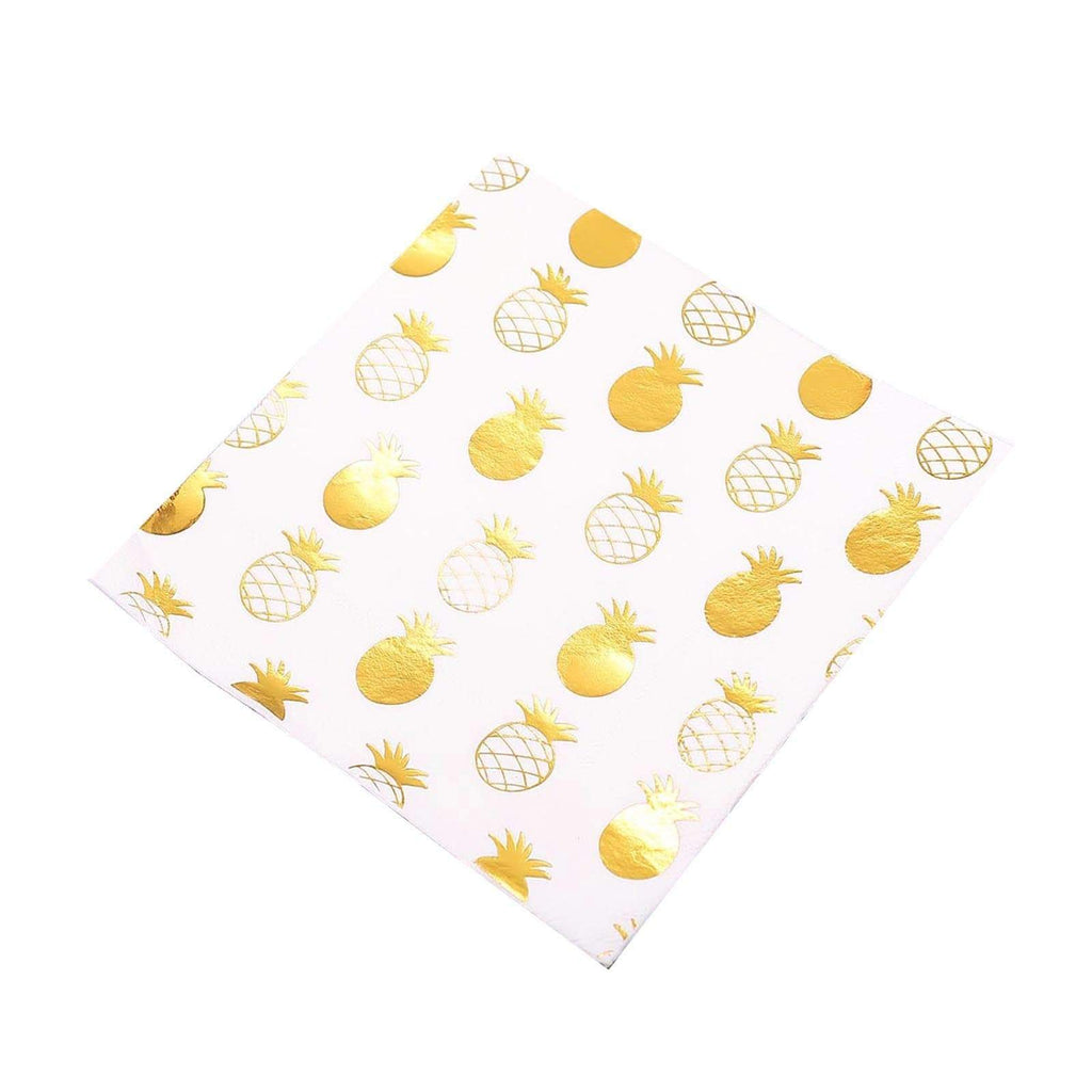 20 pcs 13x13 in Metallic Gold and White Pineapple Paper Napkins