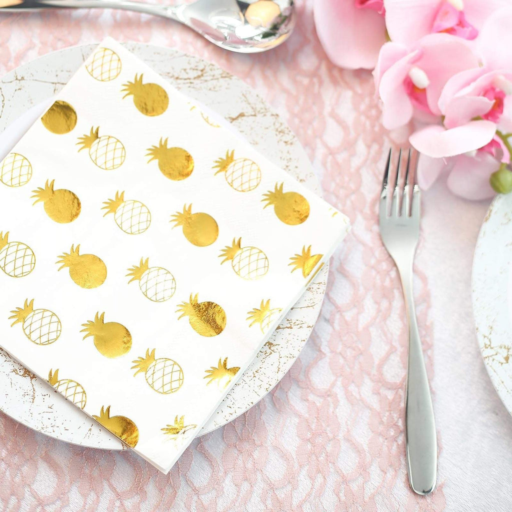 20 pcs 13x13 in Metallic Gold and White Pineapple Paper Napkins