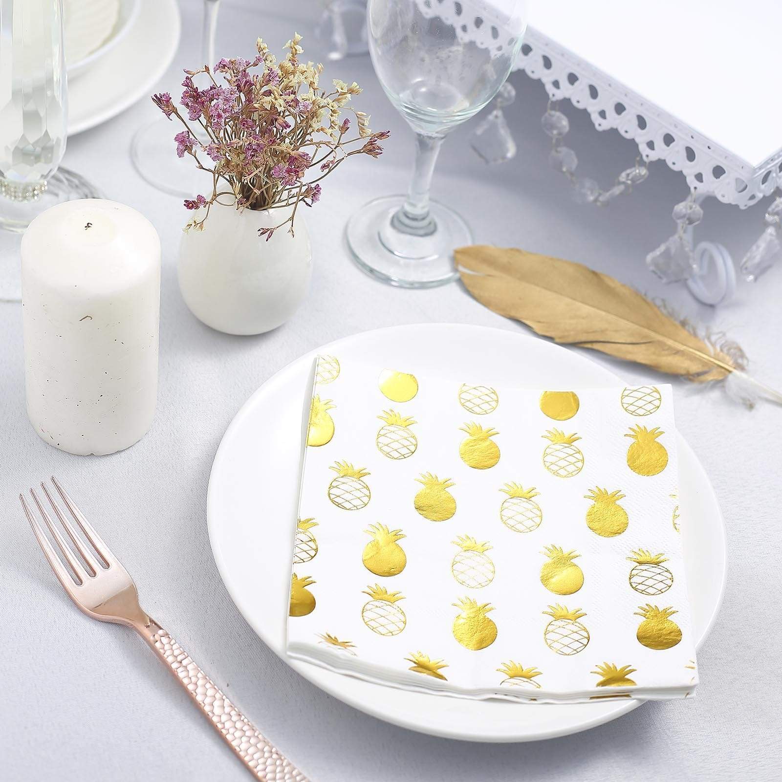 20 pcs 13x13 in Metallic Gold and White Pineapple Paper Napkins