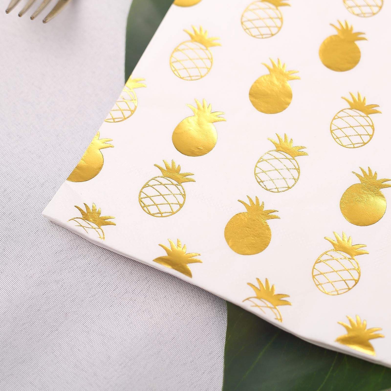 20 pcs 13x13 in Metallic Gold and White Pineapple Paper Napkins