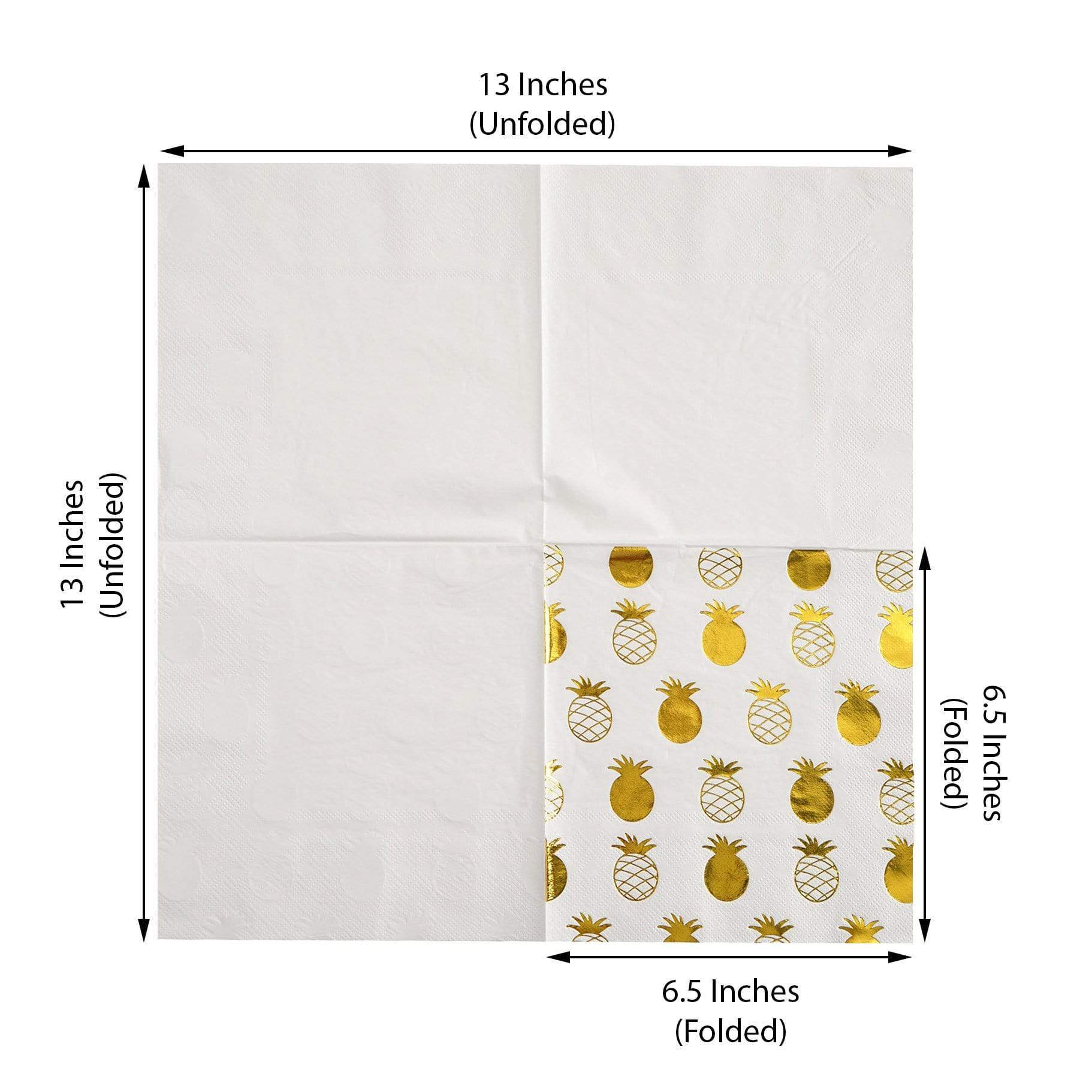 20 pcs 13x13 in Metallic Gold and White Pineapple Paper Napkins