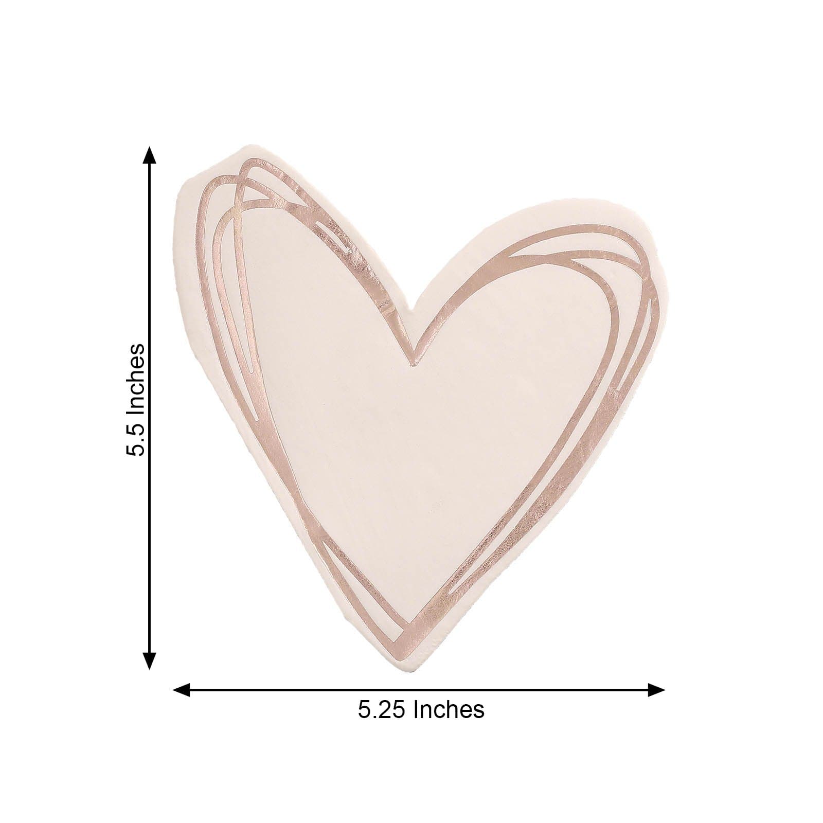 20 Rose Gold 11x9 in Heart Paper Beverage Cocktail Napkins
