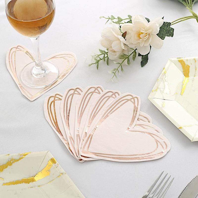 20 Rose Gold 11x9 in Heart Paper Beverage Cocktail Napkins