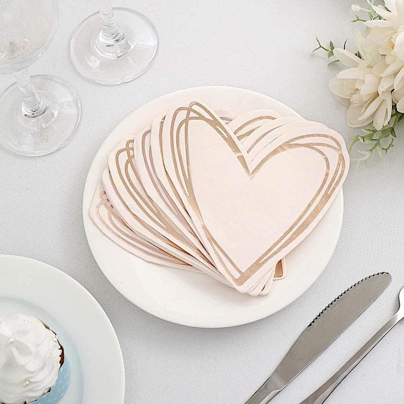 20 Rose Gold 11x9 in Heart Paper Beverage Cocktail Napkins