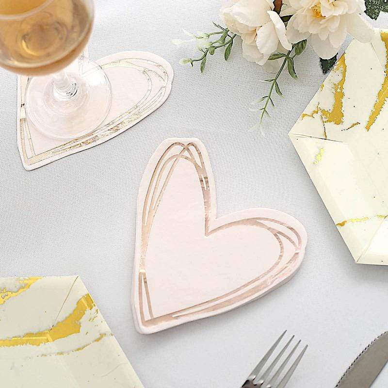 20 Rose Gold 11x9 in Heart Paper Beverage Cocktail Napkins