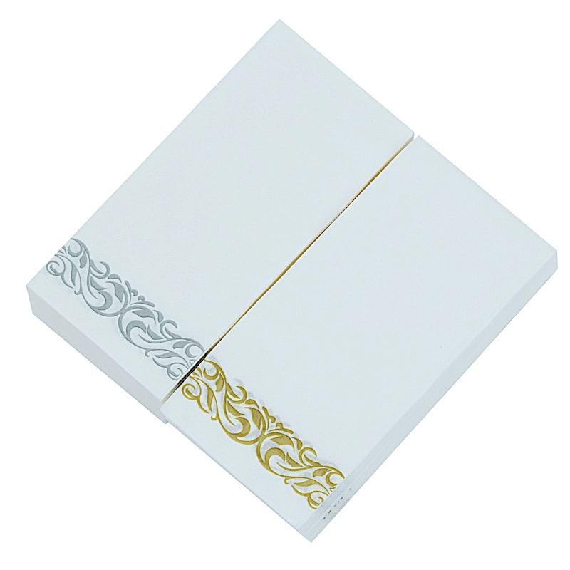 20 White with Gold Metallic Scroll Design Airlaid Paper Napkins