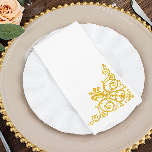 20 Pcs 13x13 in Metallic Gold and White Floral Paper Napkins