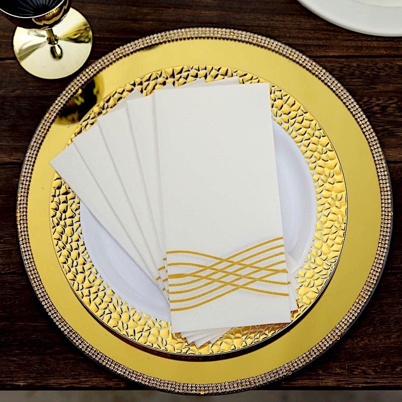 20 White with Metallic Wave Design Airlaid Paper Napkins