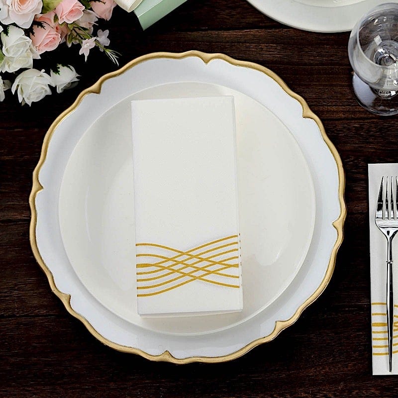 20 White with Metallic Wave Design Airlaid Paper Napkins