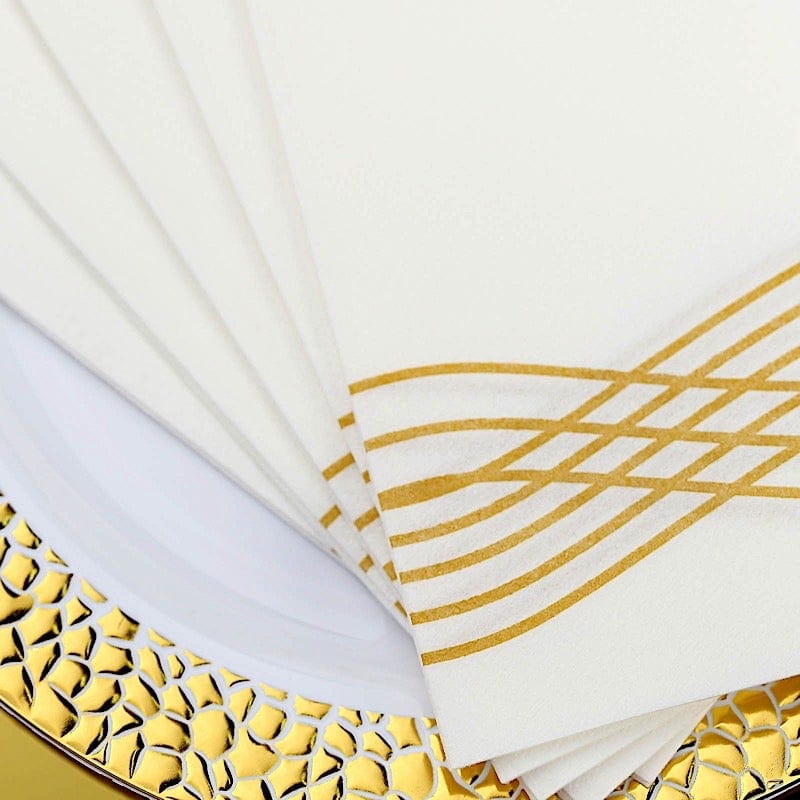 20 White with Metallic Wave Design Airlaid Paper Napkins