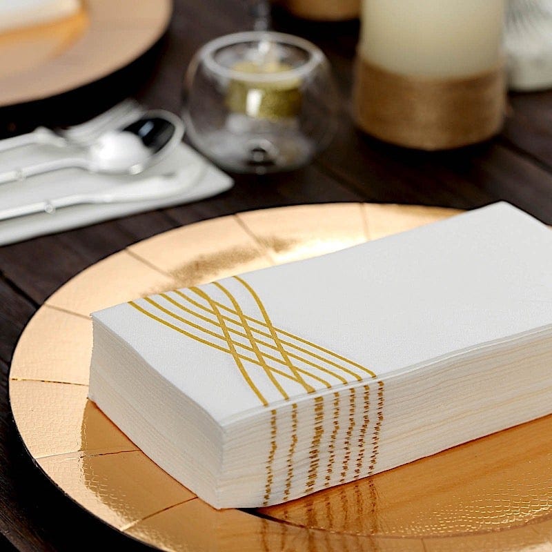 20 White with Metallic Wave Design Airlaid Paper Napkins