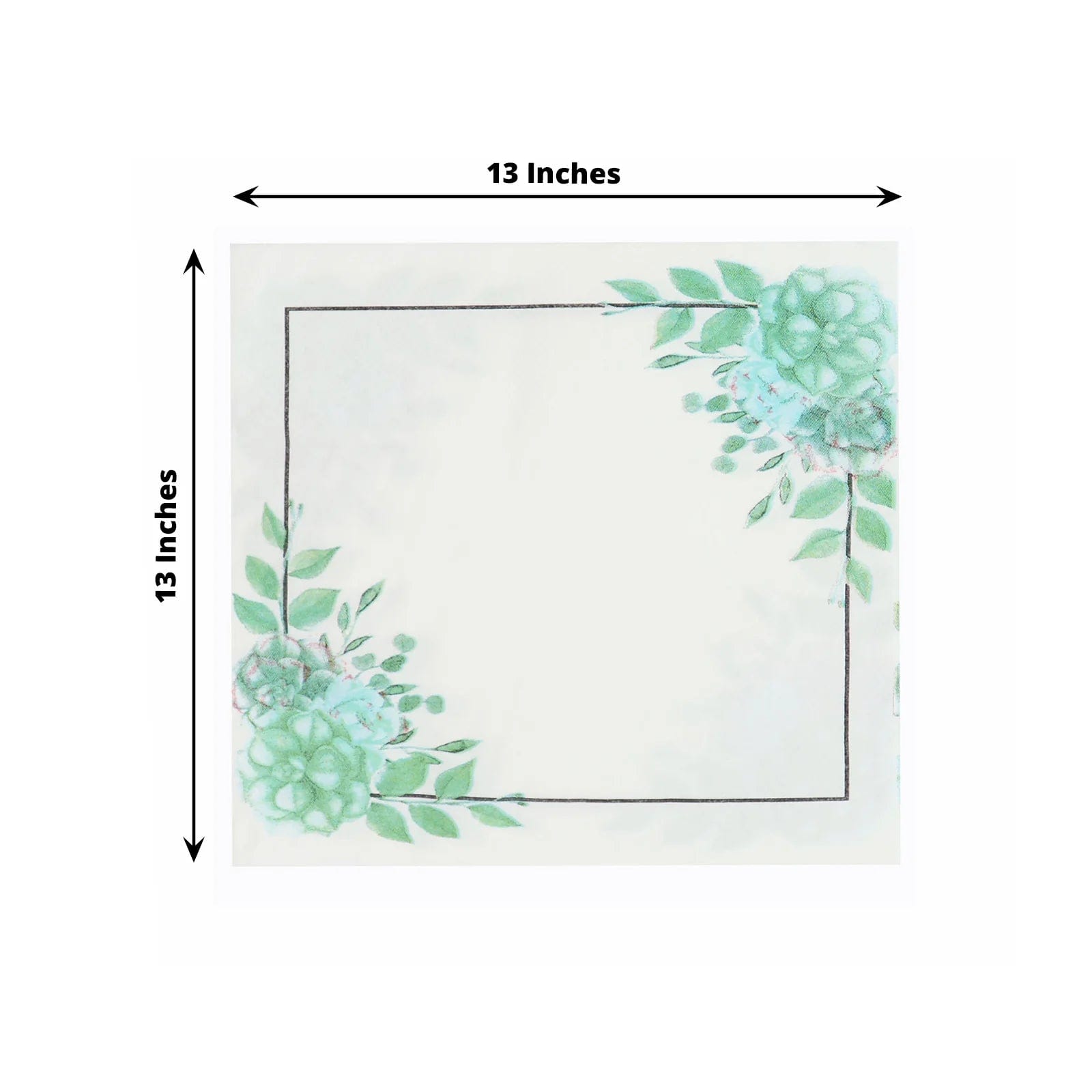 20 White with Green 13x13 in Floral Dinner Paper Napkins