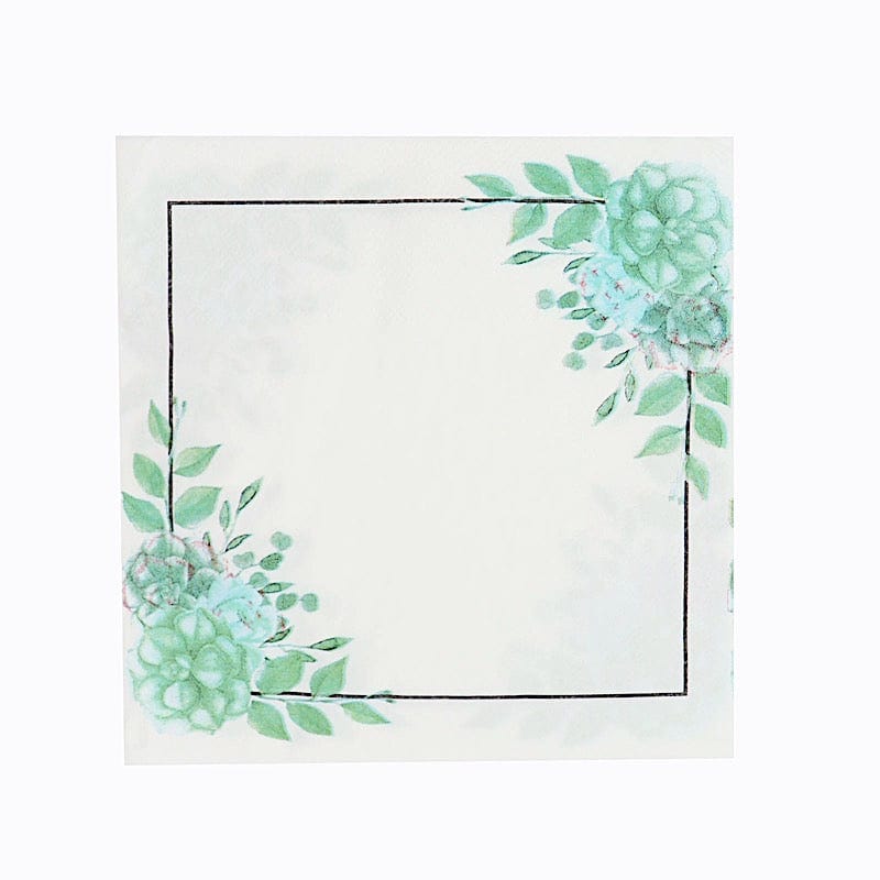 20 White with Green 13x13 in Floral Dinner Paper Napkins