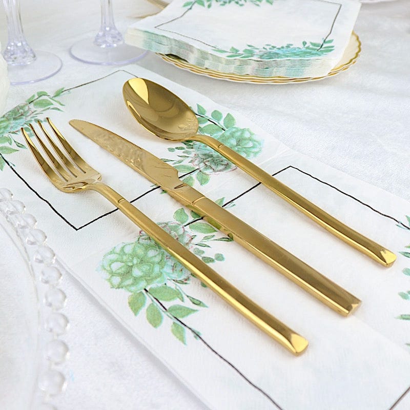 20 White with Green 13x13 in Floral Dinner Paper Napkins