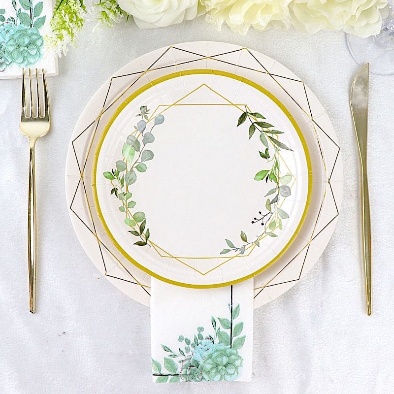 20 White with Green 13x13 in Floral Dinner Paper Napkins
