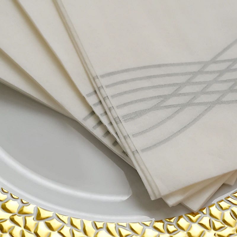 20 White with Metallic Wave Design Airlaid Paper Napkins